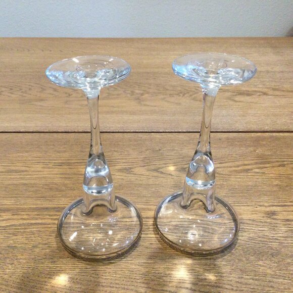 2 Circle Clear Glass Candle Stick Holders - Picture 4 of 5